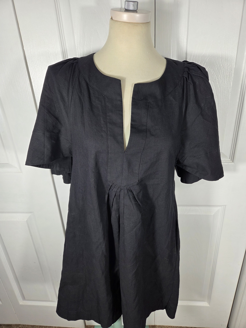 Pomander Place Tuckernuck Black Cotton Pleated Puff Sleeve Tunic Top XS